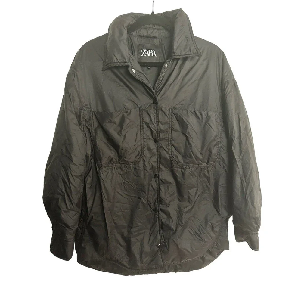 ZARA Men’s Puffer‎ Jacket Size Small Snaps Pockets Black